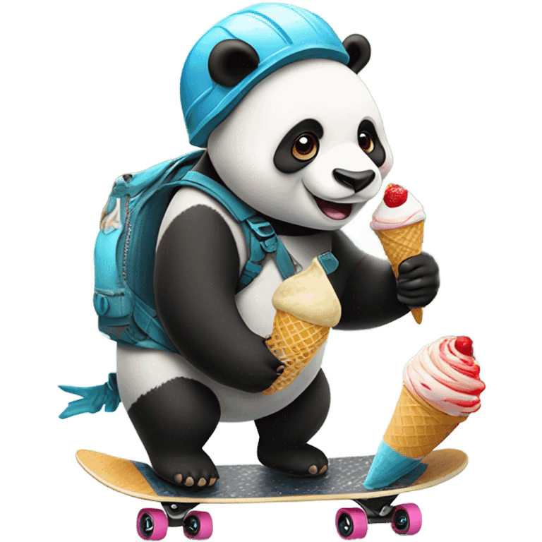 Panda eating ice cream as a fish riding a skateboard  emoji