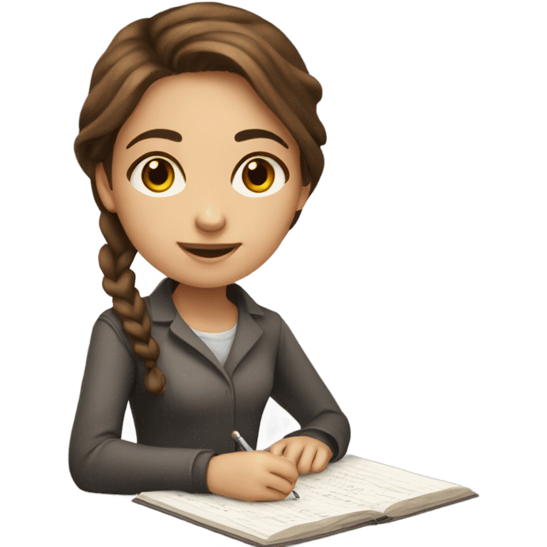 girl with brown hair and light brown eyes studying physics emoji