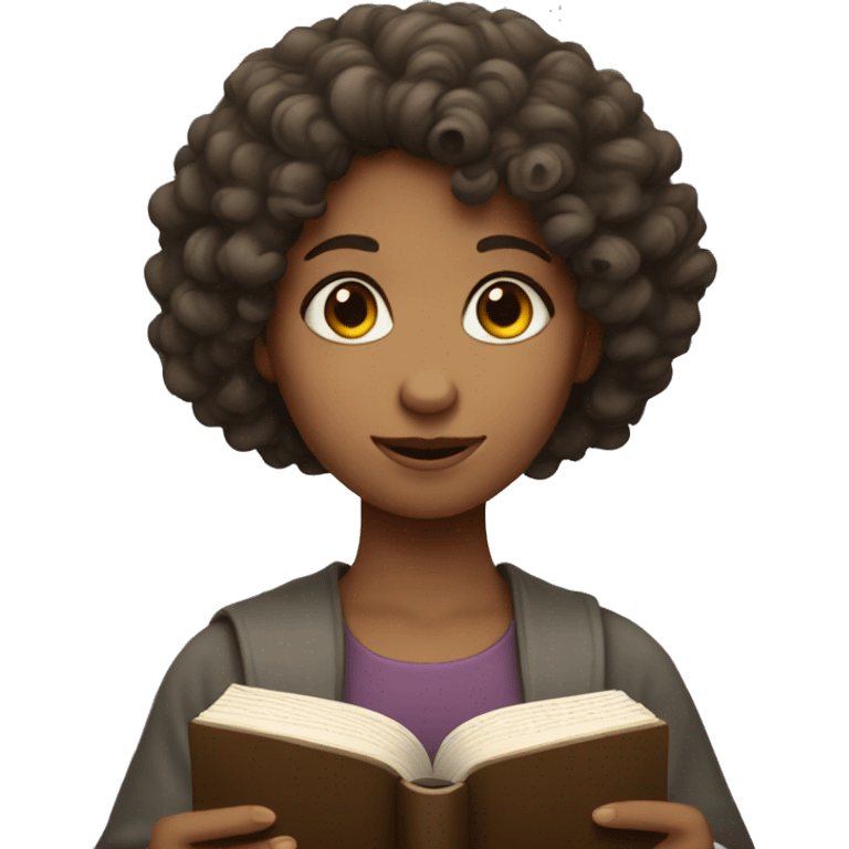 Curly haired girl with a bible in her hands emoji