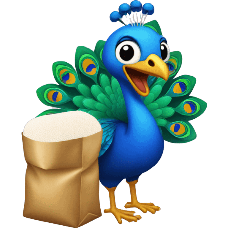 peacock with a bag of sugar emoji