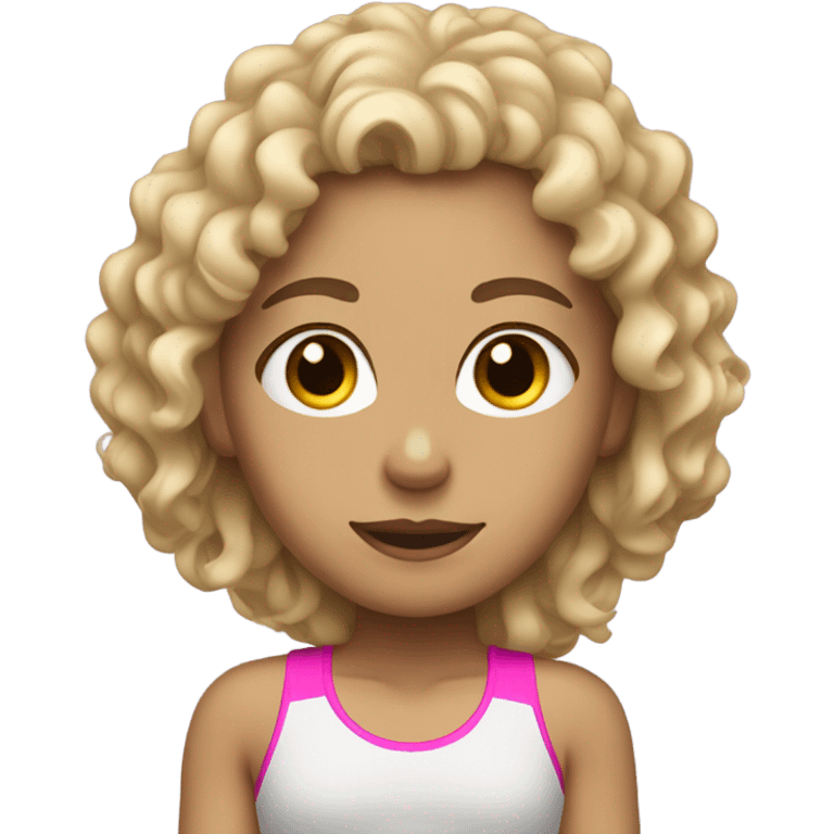 Brunette girl with blonde curly hair who does gym emoji