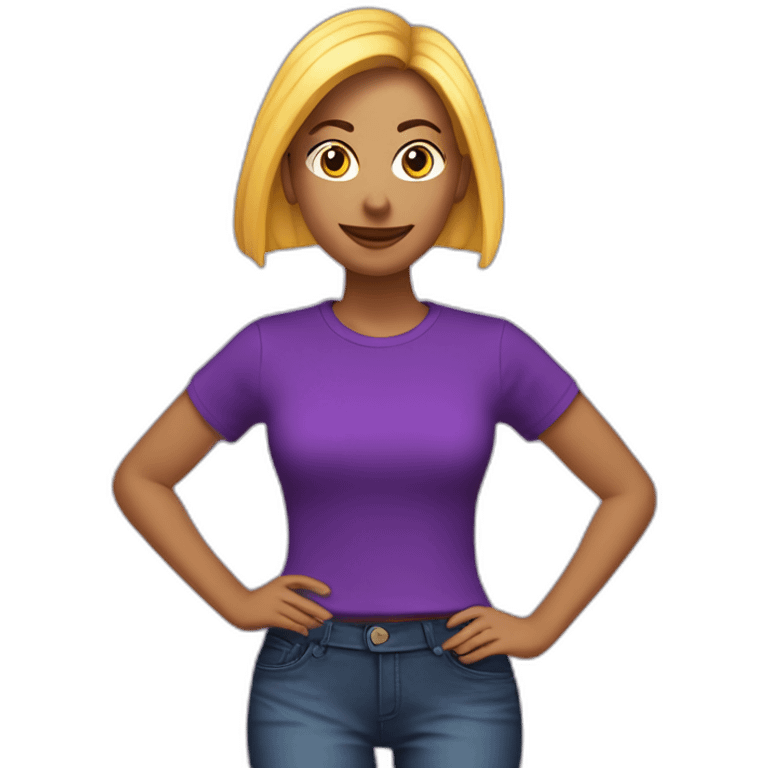 mujer cabello liso marron y camiseta morada con letras 4tech emoji