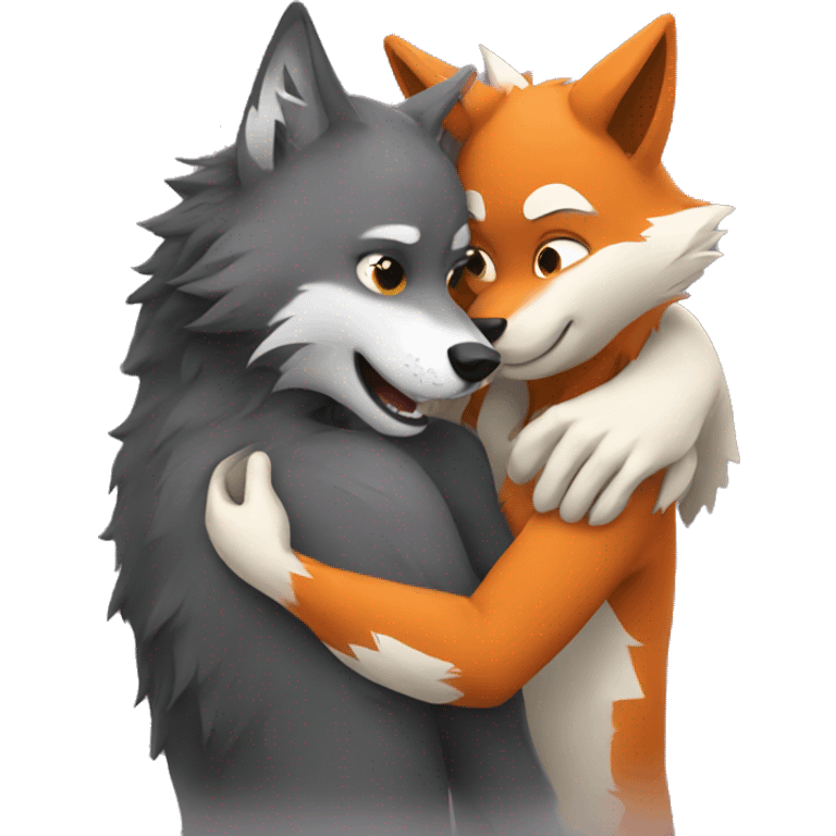 Hugging wolf and fox emoji