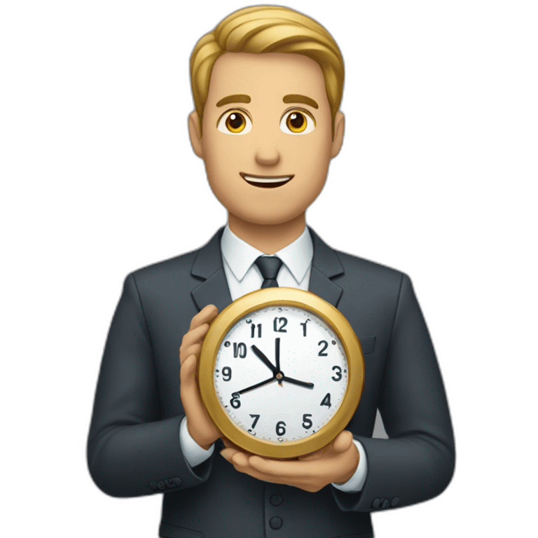 a man in a suit holding a clock in his right hand emoji