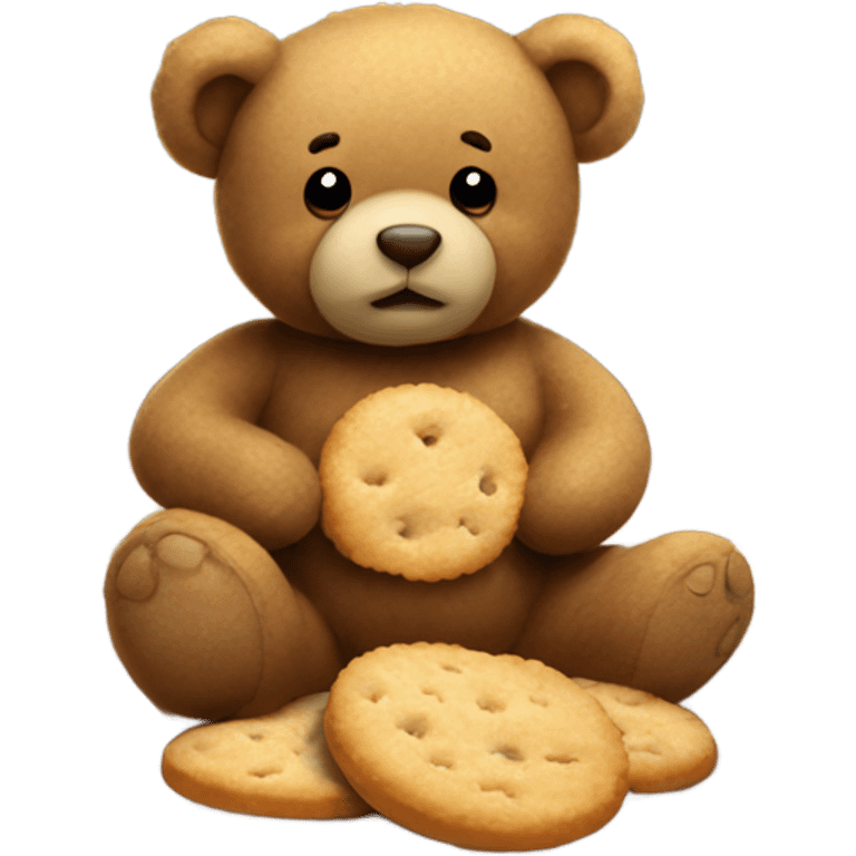 teddy bear sitting on a blanket eating biscuits  emoji