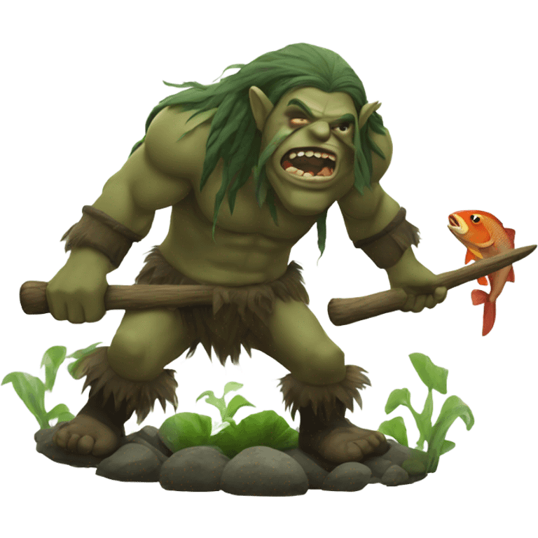 A forest troll fighting a fish man  emoji