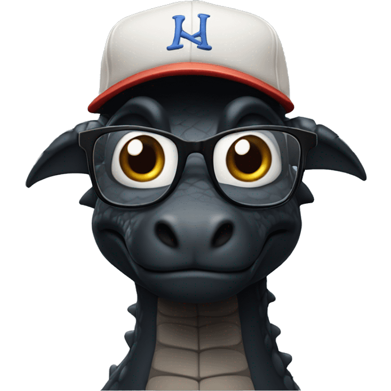 black dragon in square glasses and baseball cap emoji