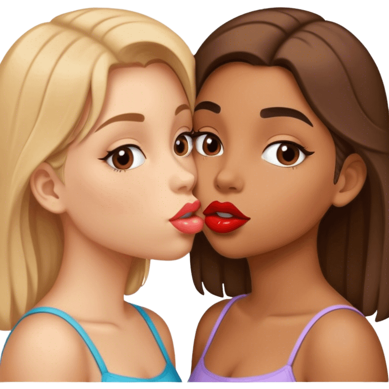 Chinese girl and brown girl kissing on the lips emoji