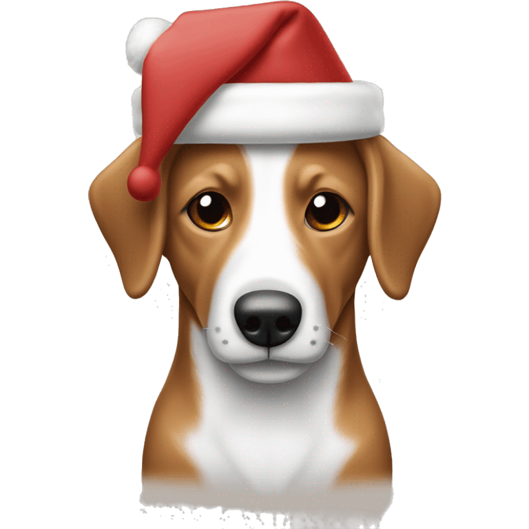 Perro salchicha color café claro y blanco con gorro de navidad  emoji