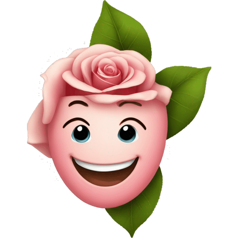 A happy smiling emoji blushing, offering a rose emoji