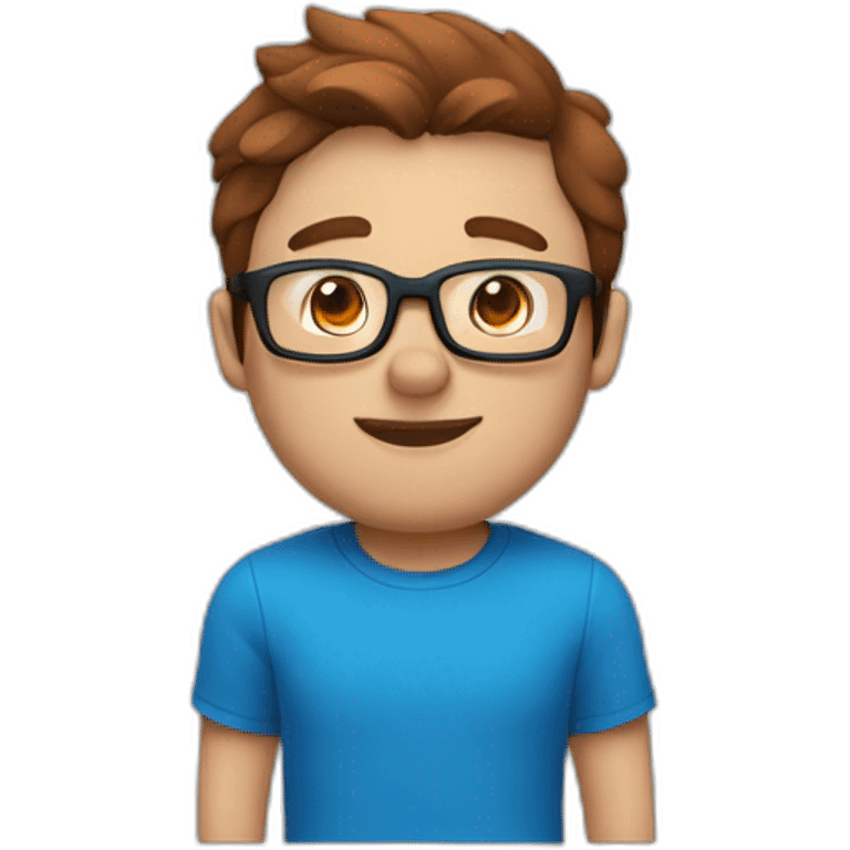 Slightly husky guy with reddish-brown hair a short beardand black glasses in a blue t shirt and blue eyes emoji