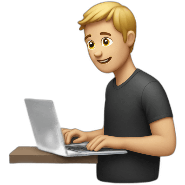 White man working with lap top apple emoji