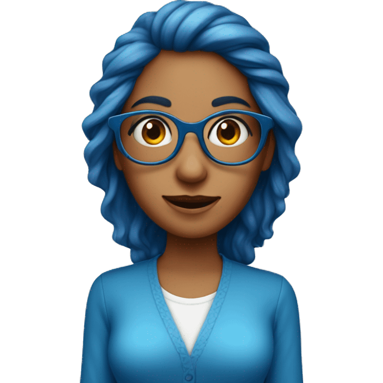 Mujer pelo rojo con lentes y blusa azul muy feliz emoji