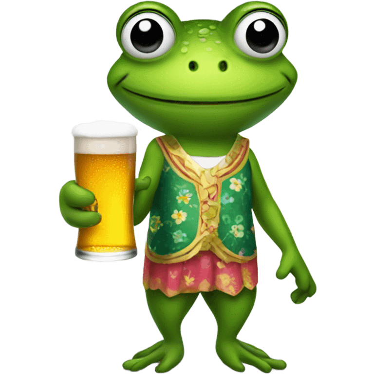 Frog w a dress and a bottle of beer emoji