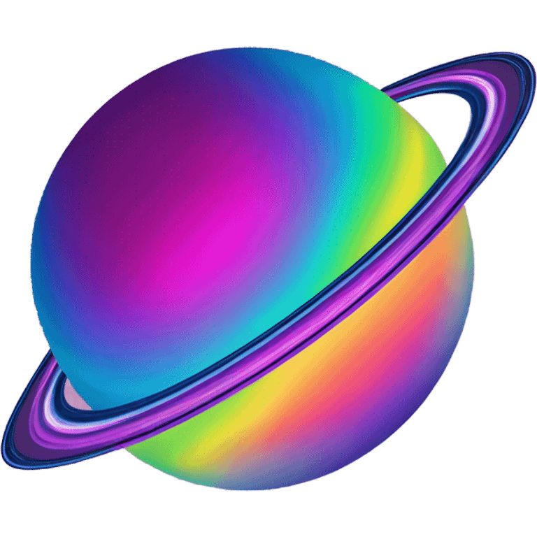 Neon rainbow planet with rings glowing  emoji