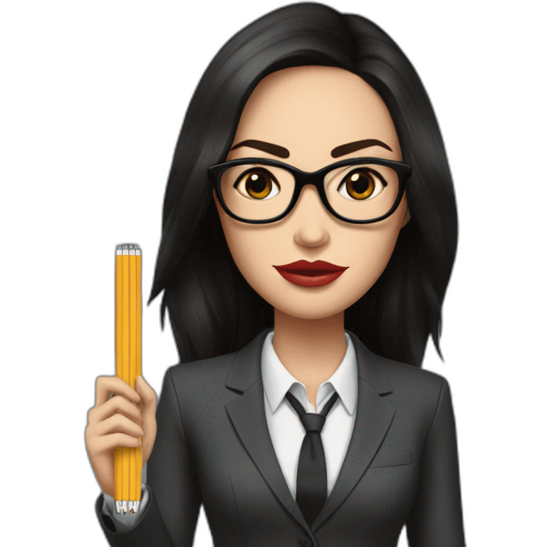 megan fox in a suit with big black glasses holding a ruler, realistic emoji