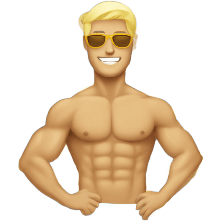 muscular blond man tanning on a beach towel emoji