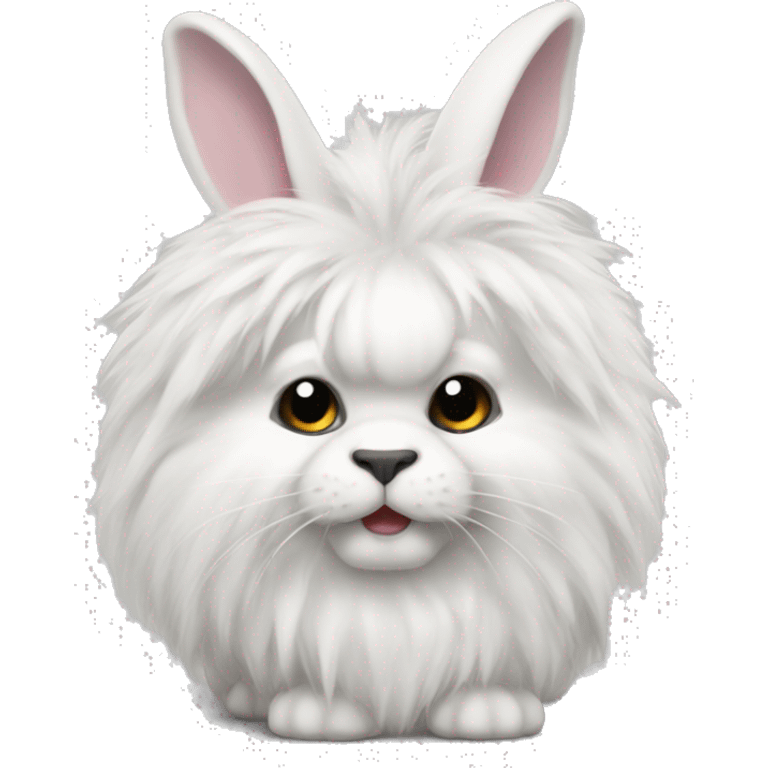 Fluffy white lionhead rabbit with black around his eye emoji