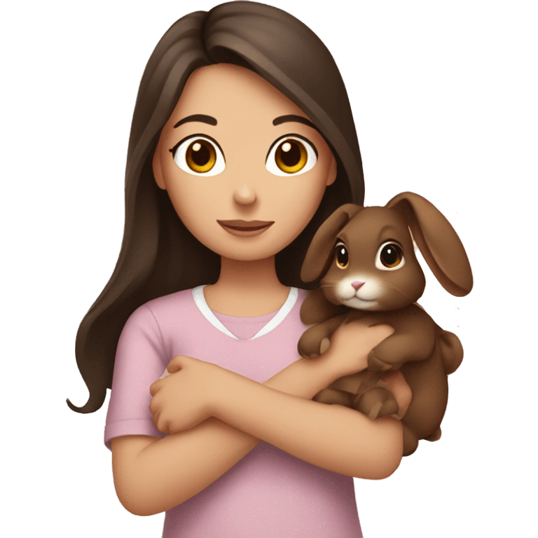 brunette girls holding brown  bunny  emoji