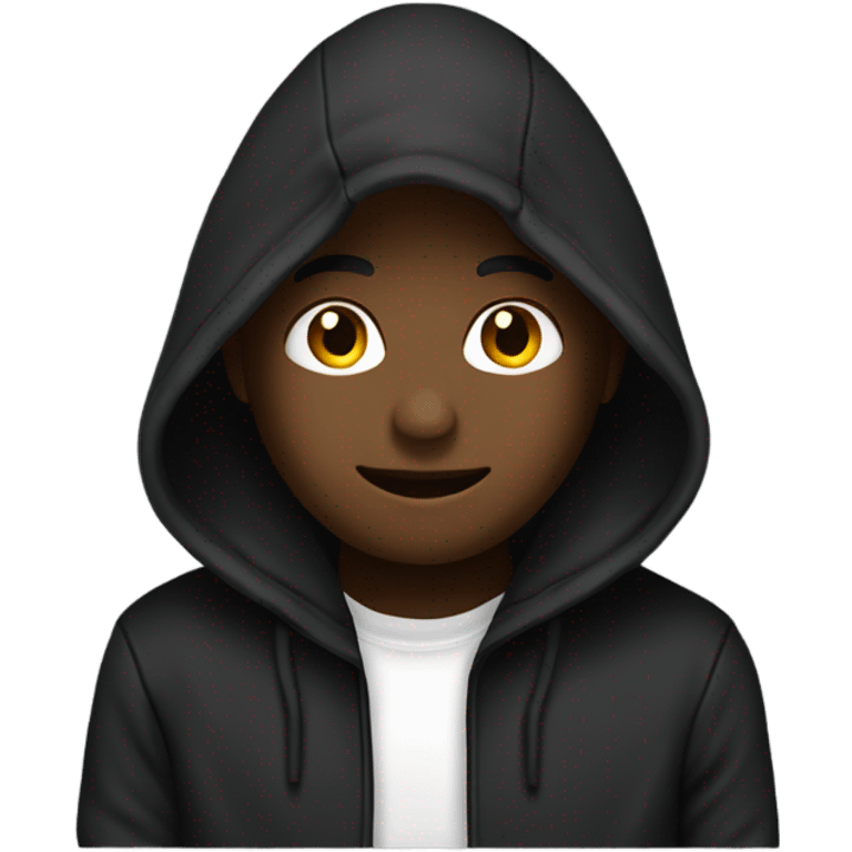 “Black hoodie emoji, minimalist style, simple design with a hood, long sleeves, and no logos or patterns, transparent background.” emoji