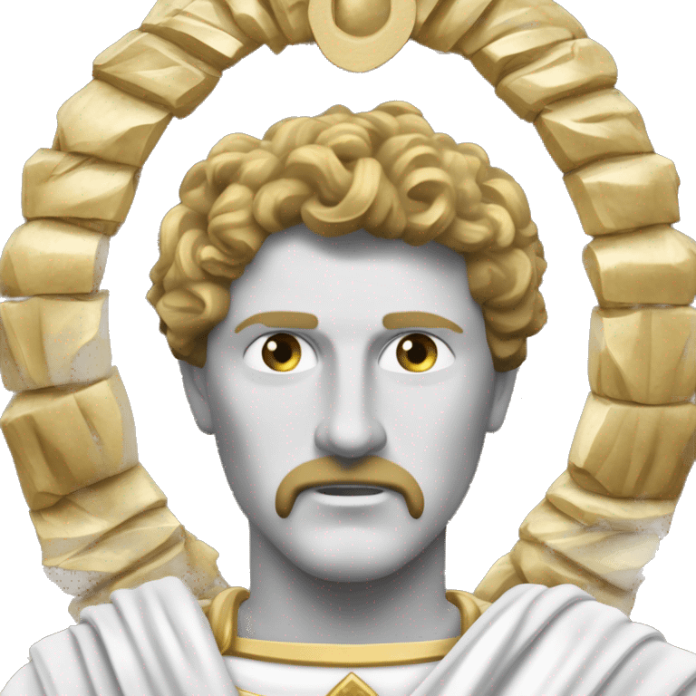 Um imperador romano usando uma coroa de louros dourada, com toga púrpura e branca, sentado em um trono de mármore. Seu rosto está inclinado para baixo, uma lágrima escorre pelo rosto emoji