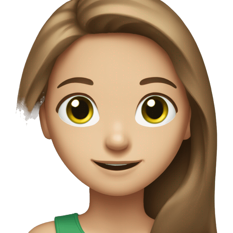 cheerful girl long brown hair green eyes emoji