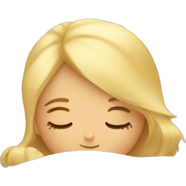 Blond girl sleeping in cozy bed emoji