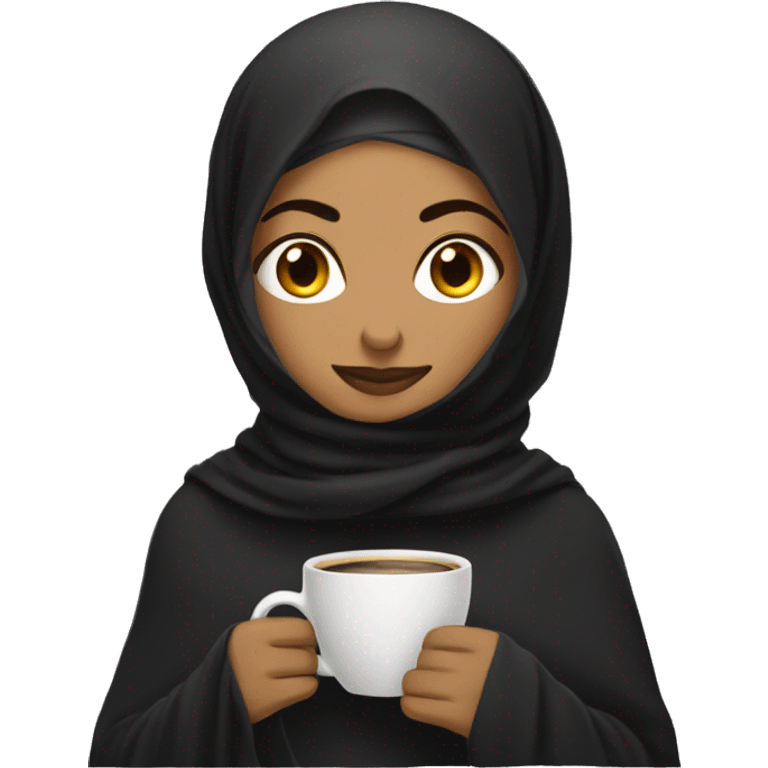 Indian woman with long black hijab with blanket with a cup of cofee emoji