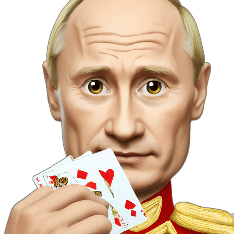 Putin with playing cards in a hand emoji