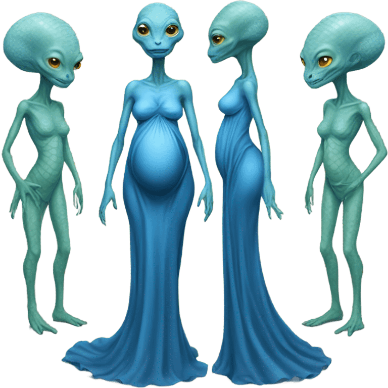 Pregnant Reptilian alien woman, full body in blue dress emoji