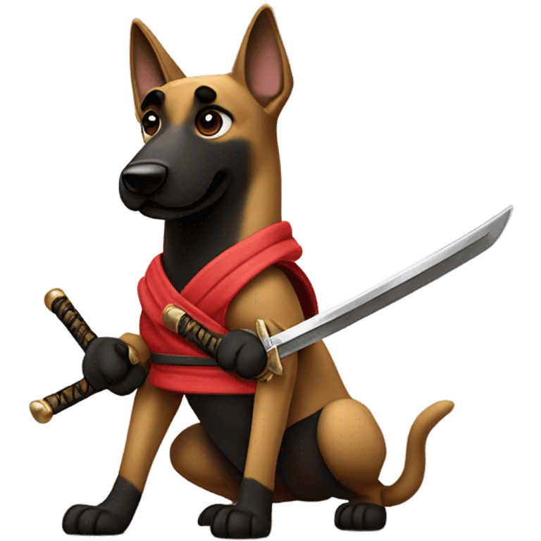 Belgian malinois ninja with nunchucks and sword emoji