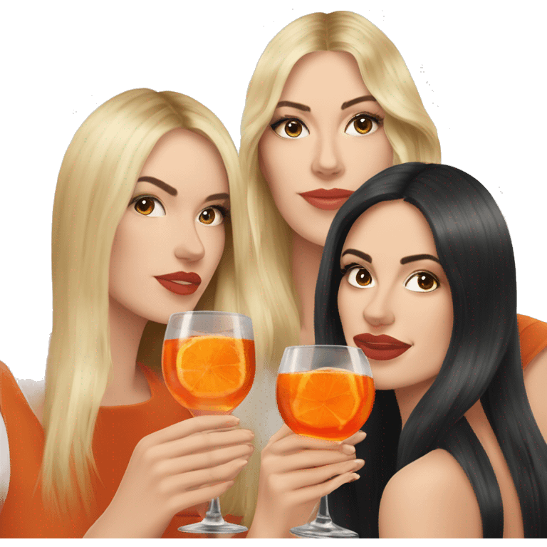 Three beautiful girls Blonde redhead and brunette  drinking aperol   emoji