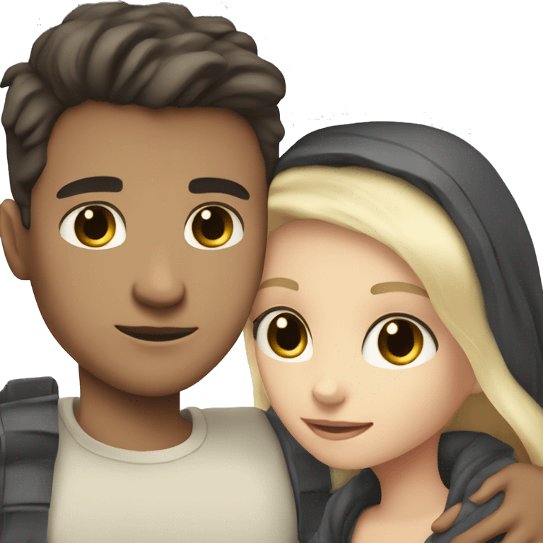 Dark haired boy and blonde girl cuddling emoji