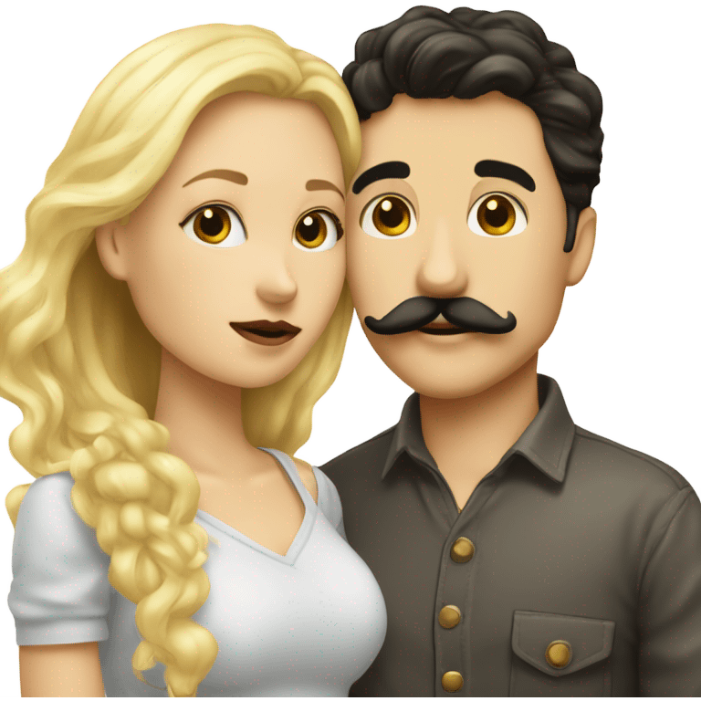 dark haired (caucasian) boyfriend with moustache kisses blonde girlfriend emoji