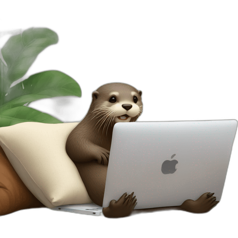 otter leaning against a pillow while using a macbook emoji