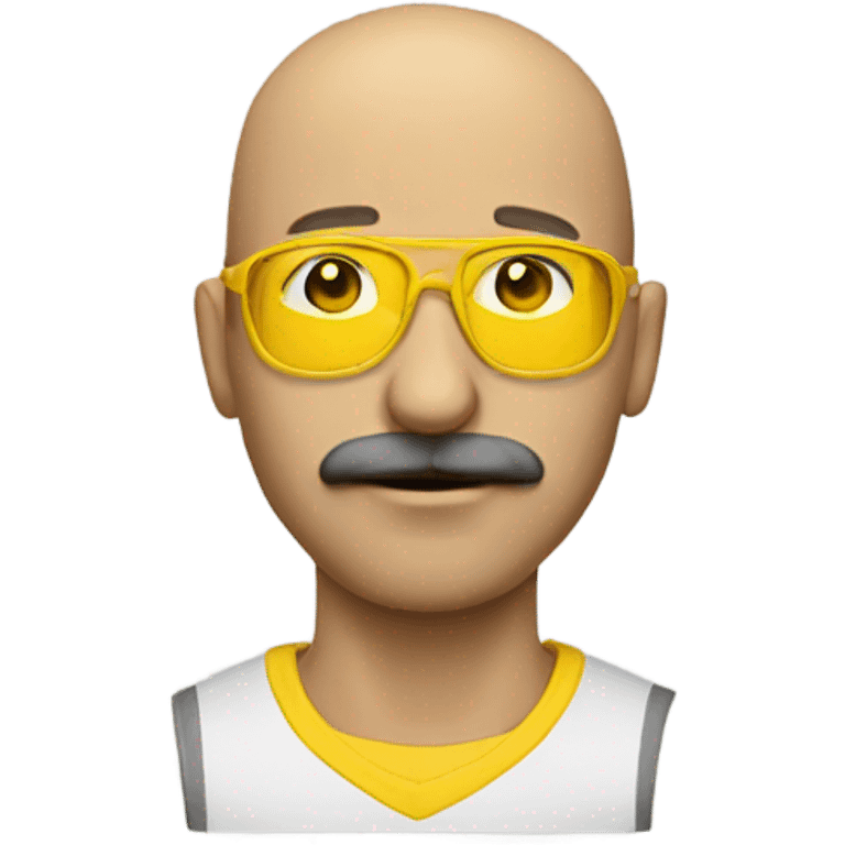 Bald man with a moustache and yellow construction glasses emoji