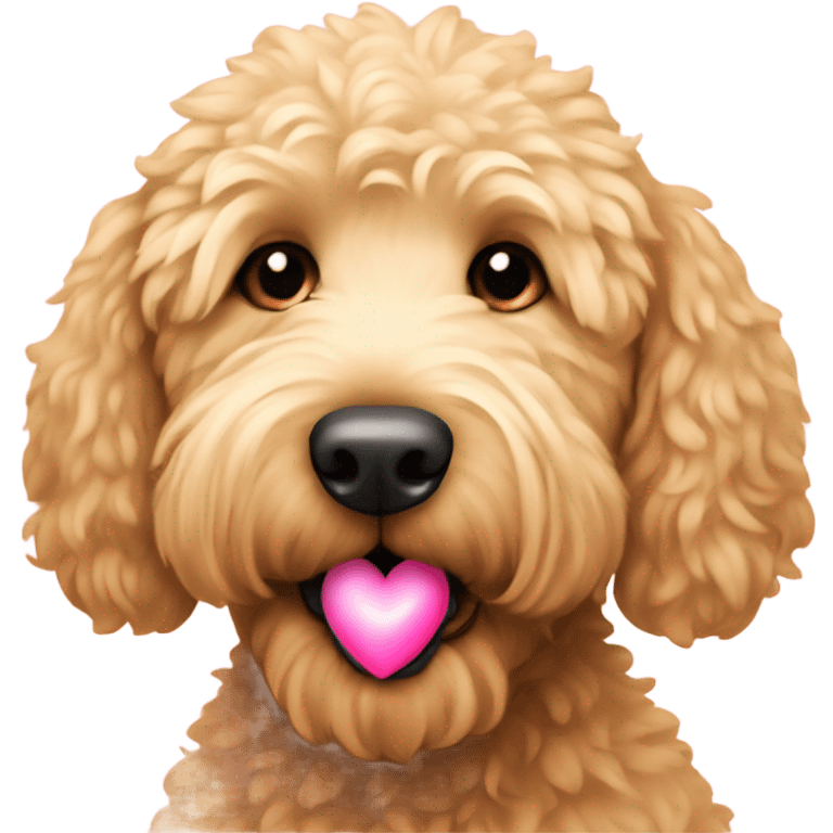 golden doodle with pink heart emoji