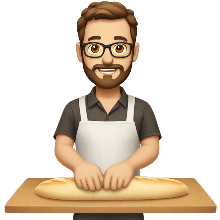 Caucasian Man with brown hair and beard with glasses making bread dough emoji