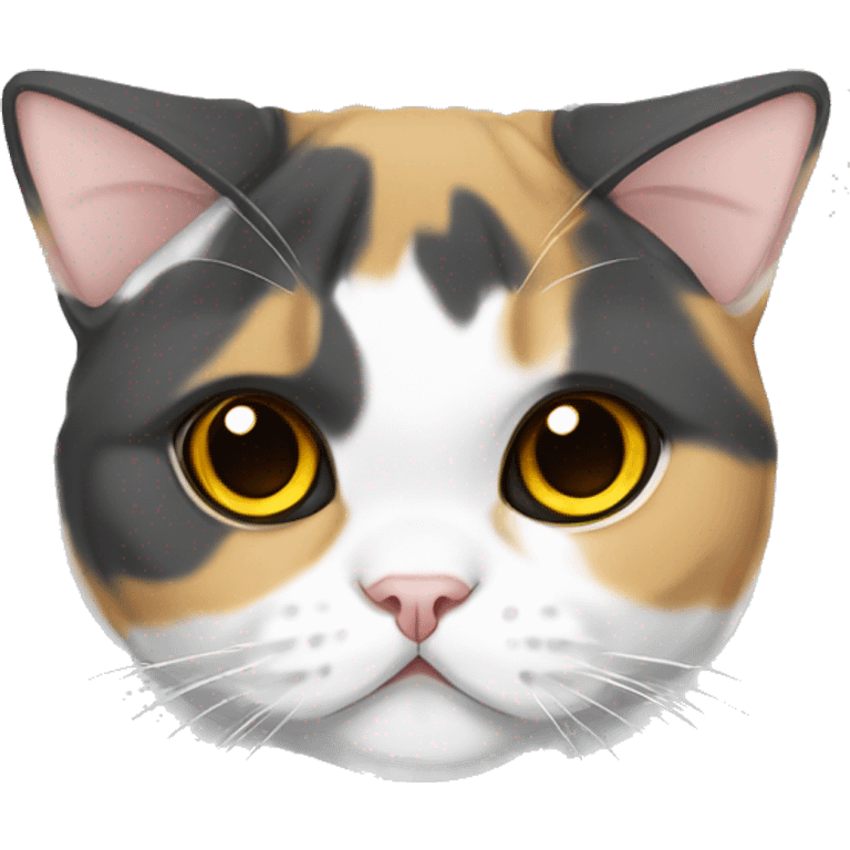 Calico Scottish fold with yellow eyes and folded ears emoji