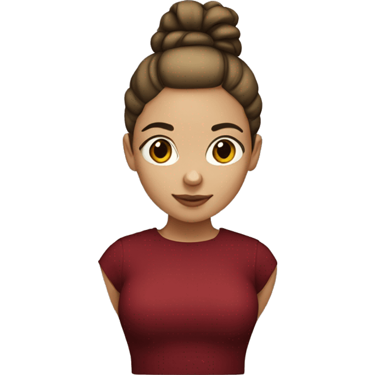 Light skinned girl with a dark red top and a bun emoji