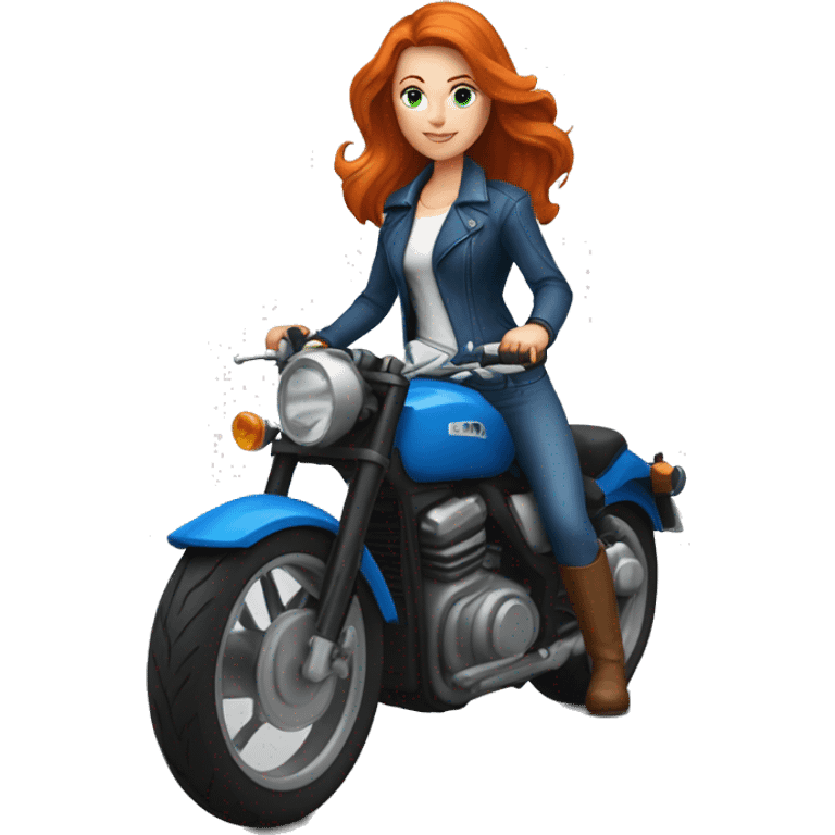 Femme ROUSSE aux yeux bleus sur une moto emoji