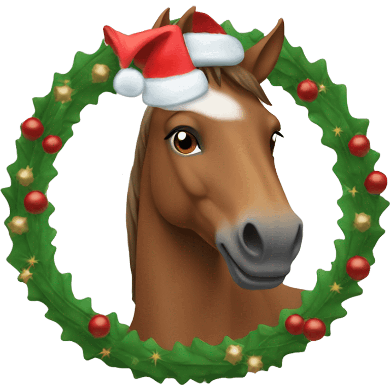 Brown horse with Christmas wreath around its neck profile view emoji