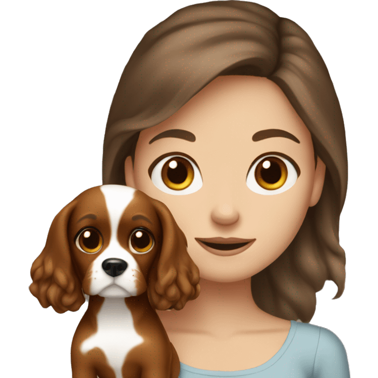 White girl brown hair holding cavalier dog emoji