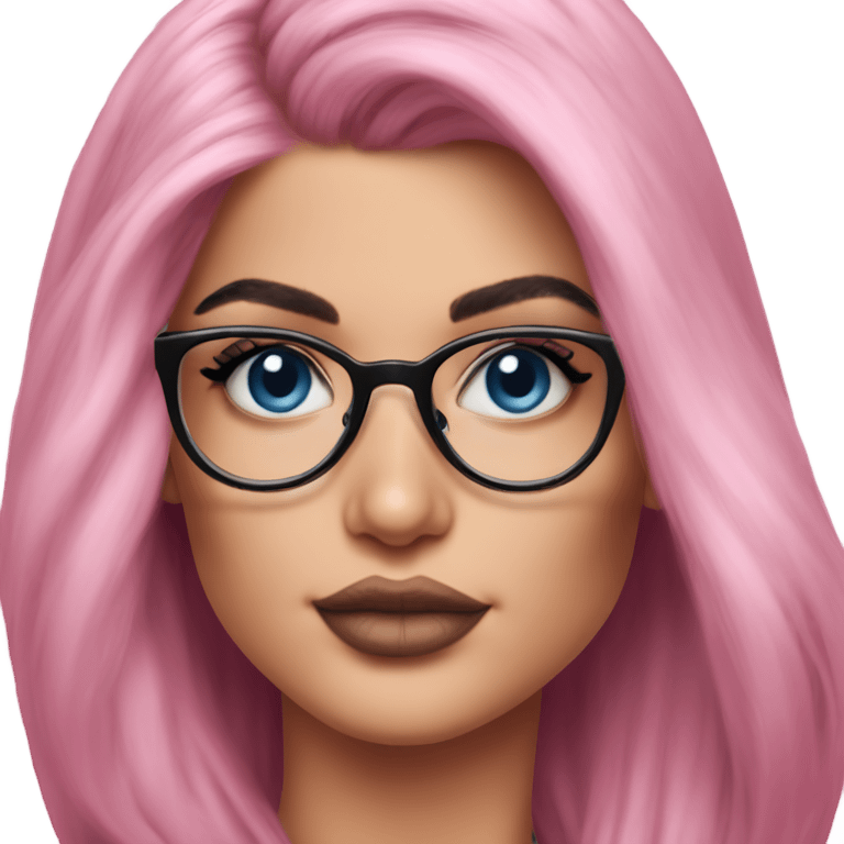 Hyper Realistic kylie jenner pink hair blue eyes and glasses  emoji