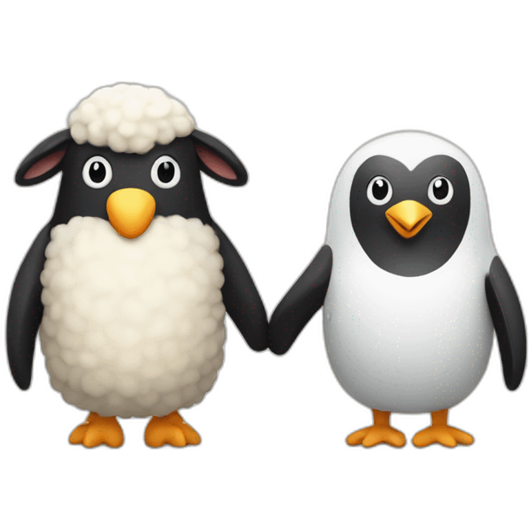 sheep and penguin holding hands  emoji