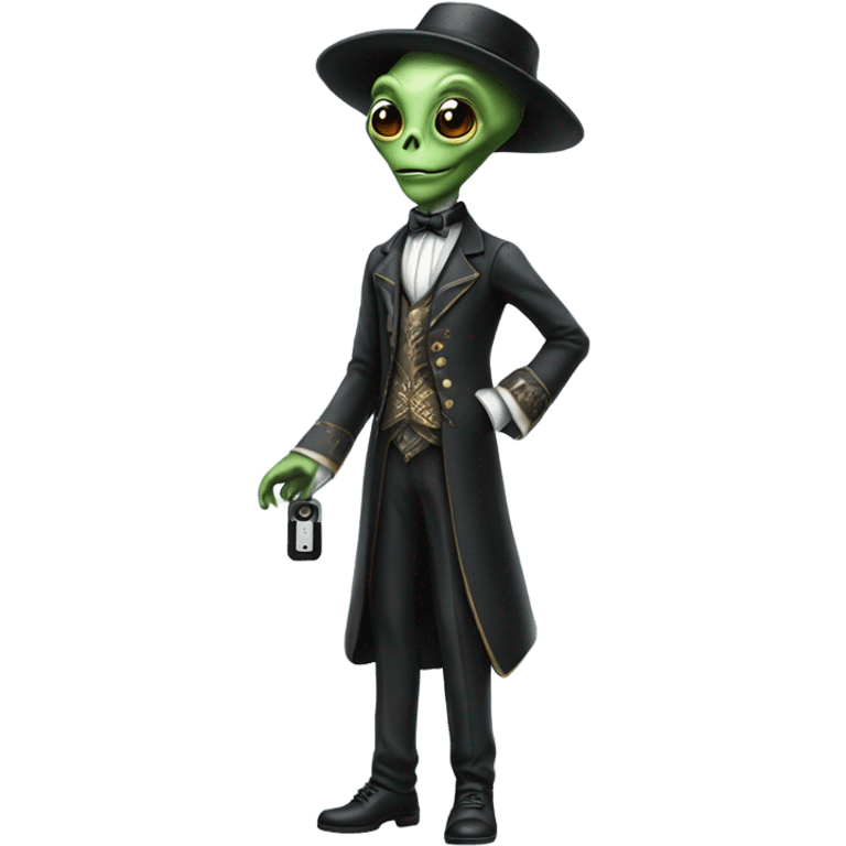 alien galora in Victorian dress elegant, full body, holding usb key emoji