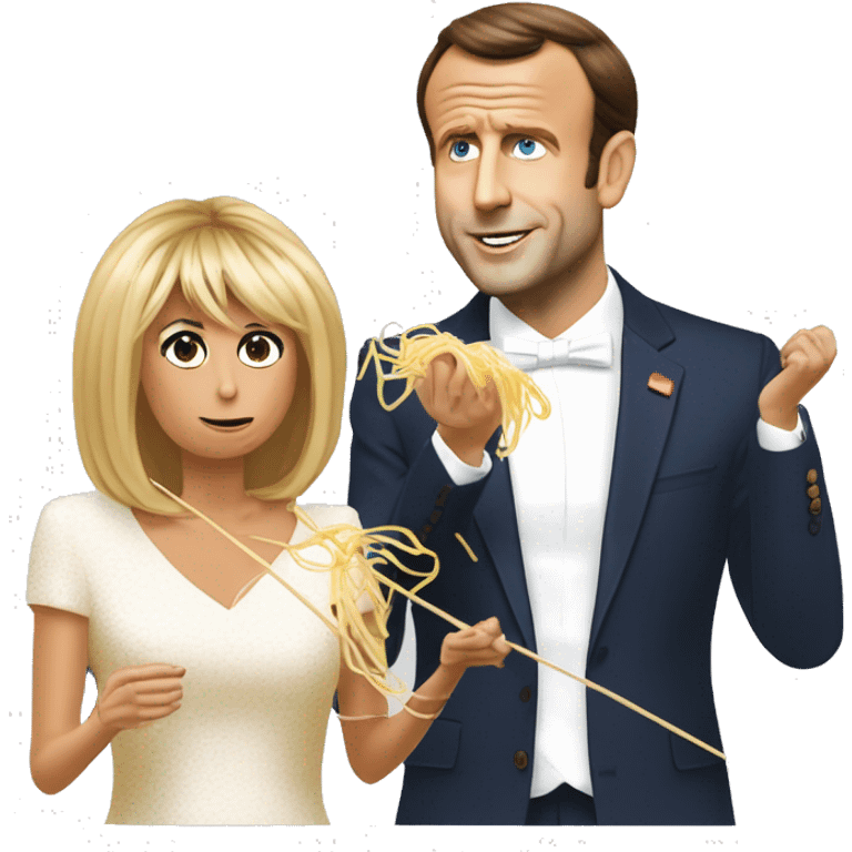 Emmanuel macron et Brigitte macron mangeant des spaghettis emoji