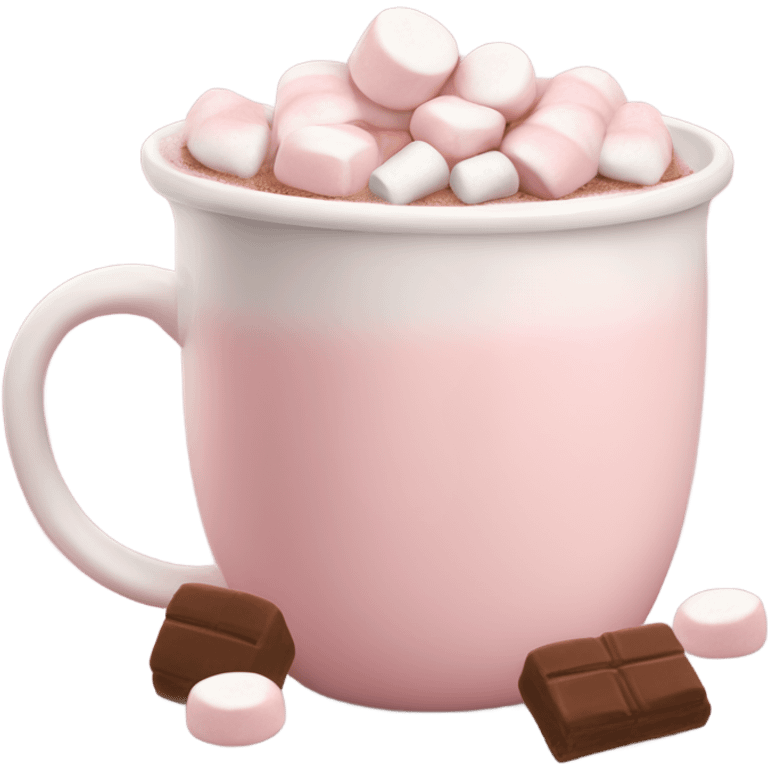 Light Pink mug of hot chocolate with marshmallows emoji