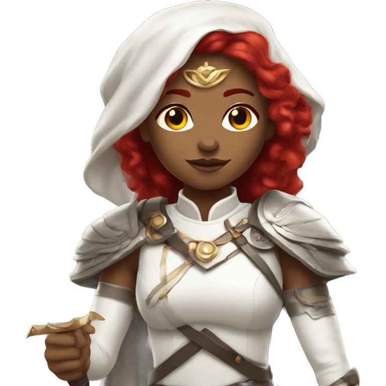 moonlit warrior in white dress with red hair emoji