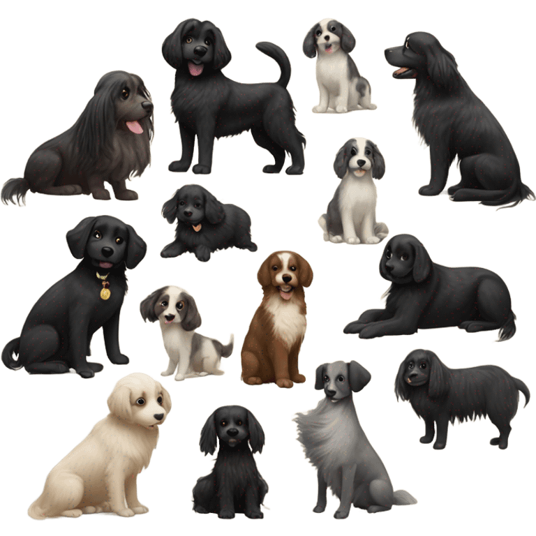 Black long haired dog with 10 puppies emoji